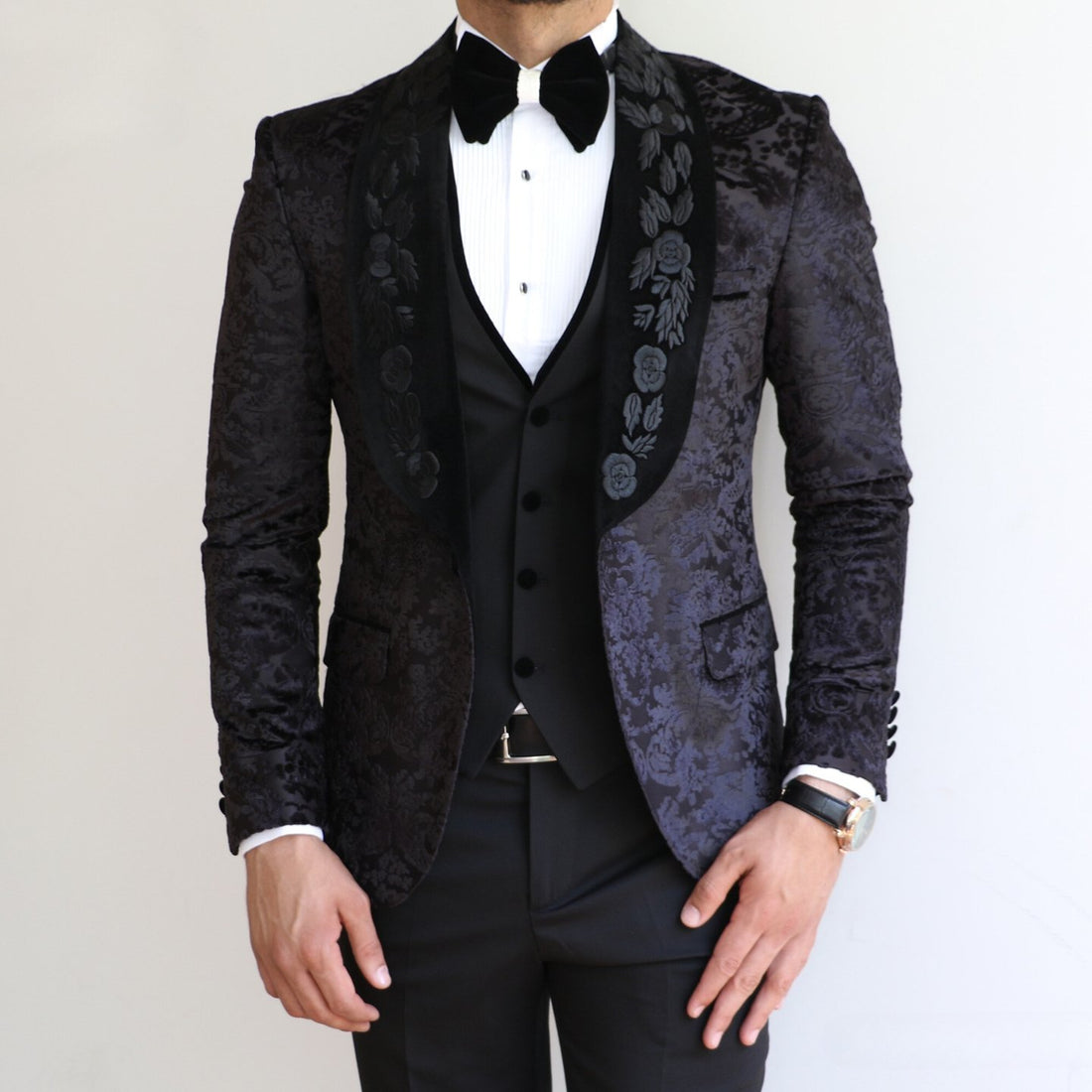 Luxurious Black and White Floral Tuxedo - Custom for Grooms - ARLEX Tailors & Suits