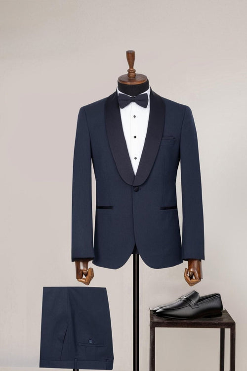Midnight Blue Shawl Tuxedo – Effortless Prom Perfection - ABR Custom Tailors