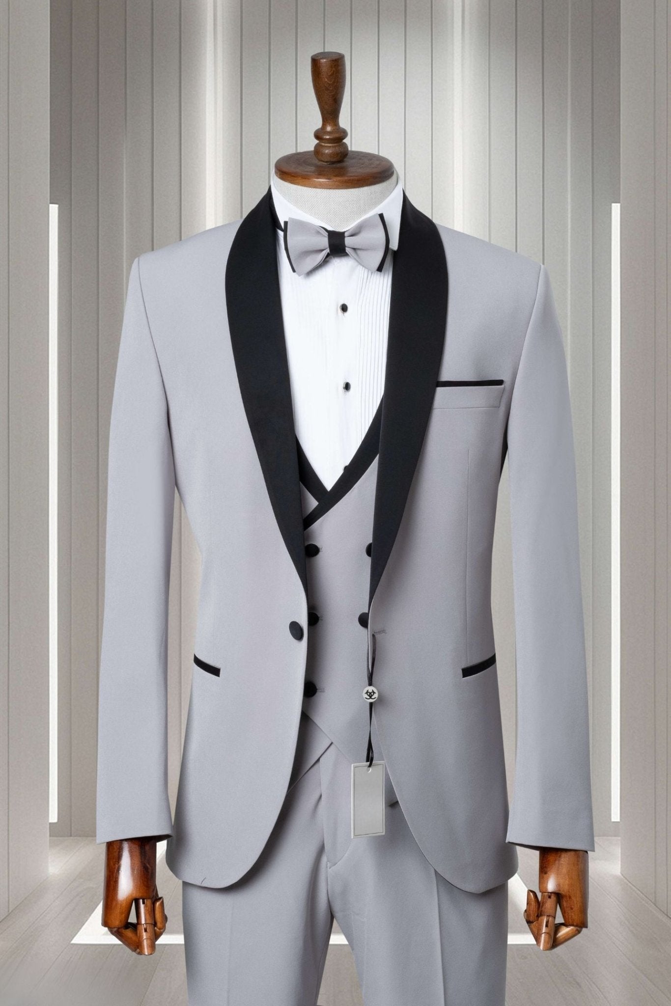 Modern Light Gray Tuxedo with Black Satin Lapel - ABR Custom Tailors