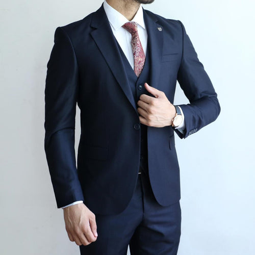Navy Blue Three - Piece Custom Suit - ABR Custom Tailors