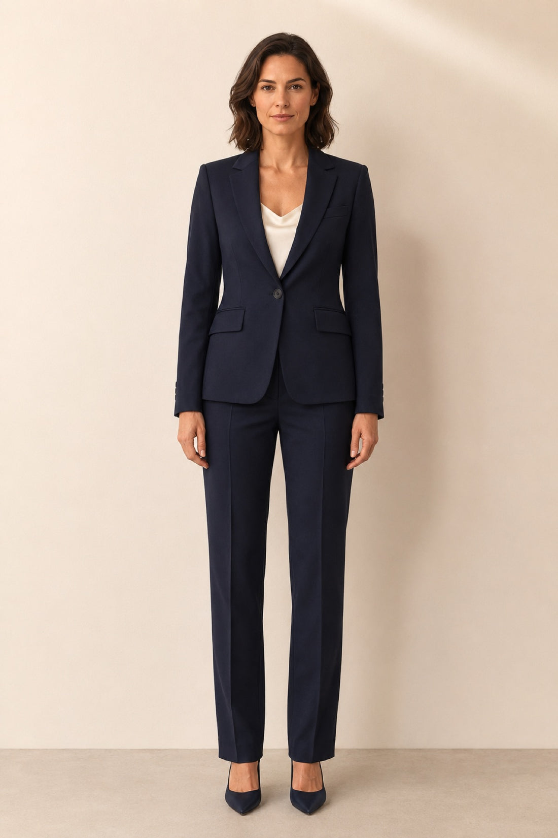Navy women's pantsuit in the ABR atelier
