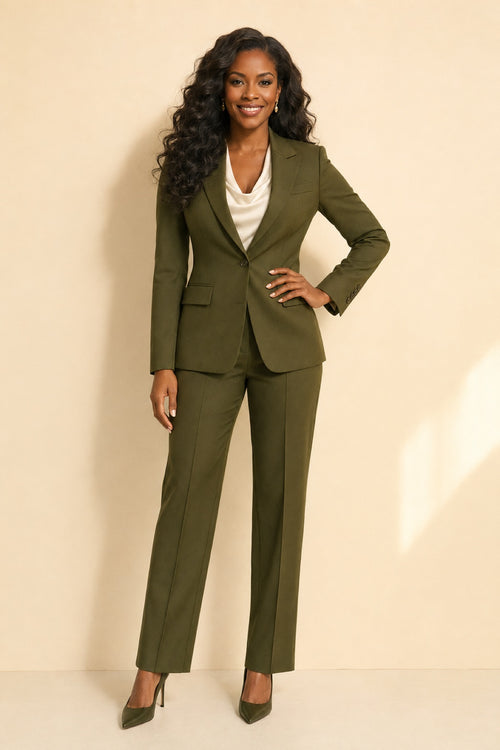 Olive tailored power suit