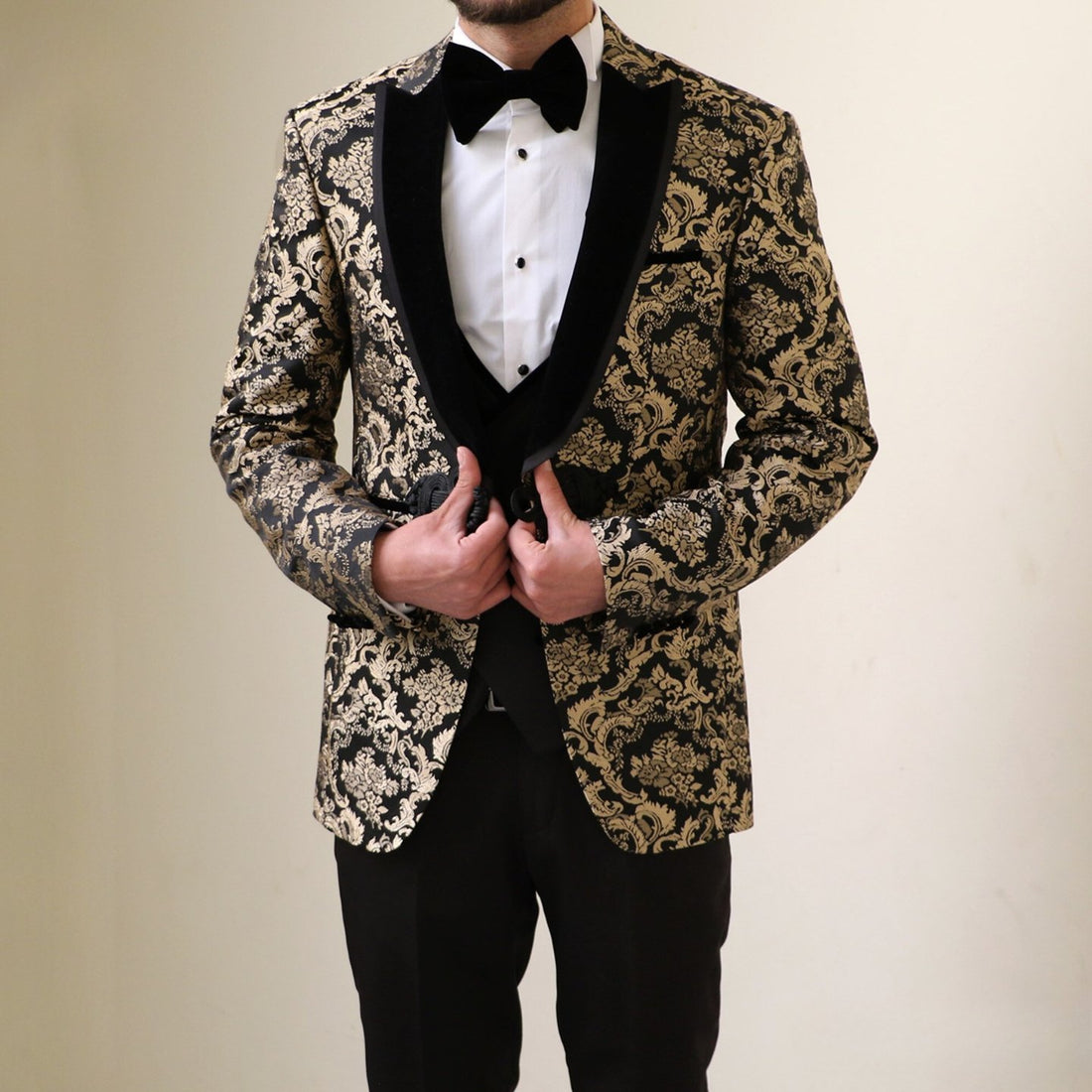 Regal Gold and Black Baroque Tuxedo - Perfect for Groom or - ARLEX Tailors & Suits