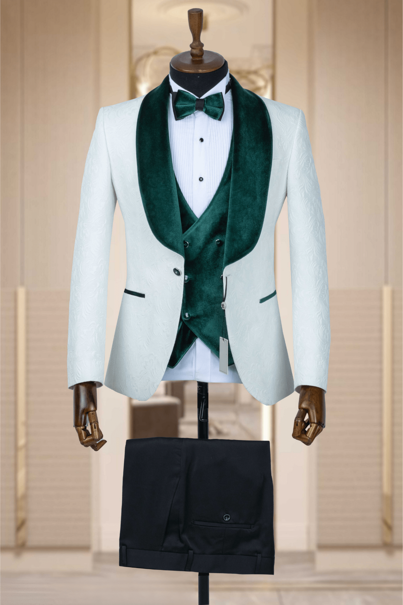 Regal Ivory & Emerald Green Tuxedo for Grooms - ABR Custom Tailors