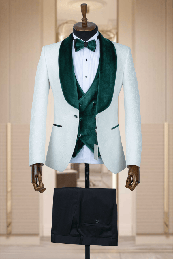 Regal Ivory & Emerald Green Tuxedo for Grooms
