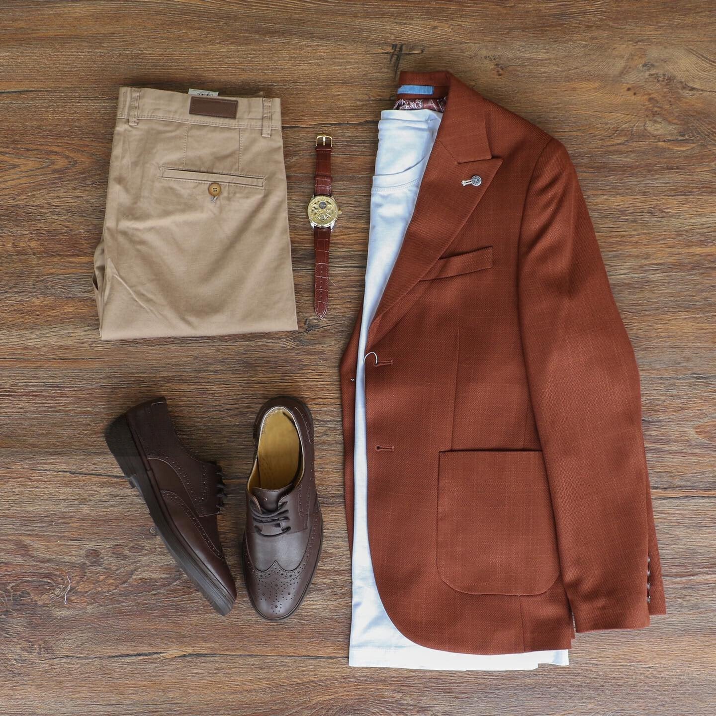Rust Blazer with White Shirt and Khaki Pants – ABR Custom Tailors