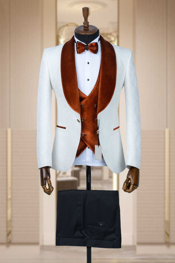 Sophisticated White and Copper Groom's Tuxedo - Wedding Perfection