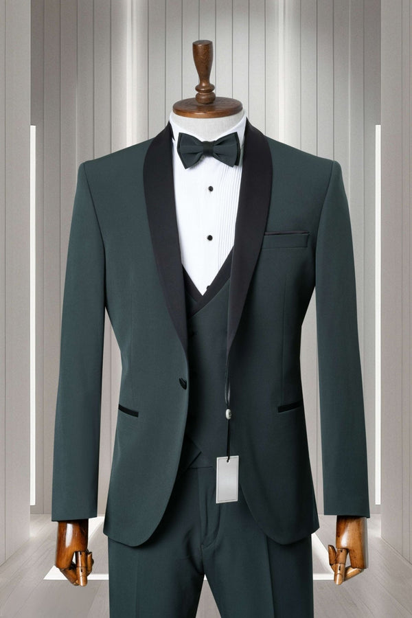 Unique Forest Green Tuxedo with Black Satin Lapel