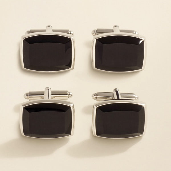 Silver and onyx cufflinks and studs