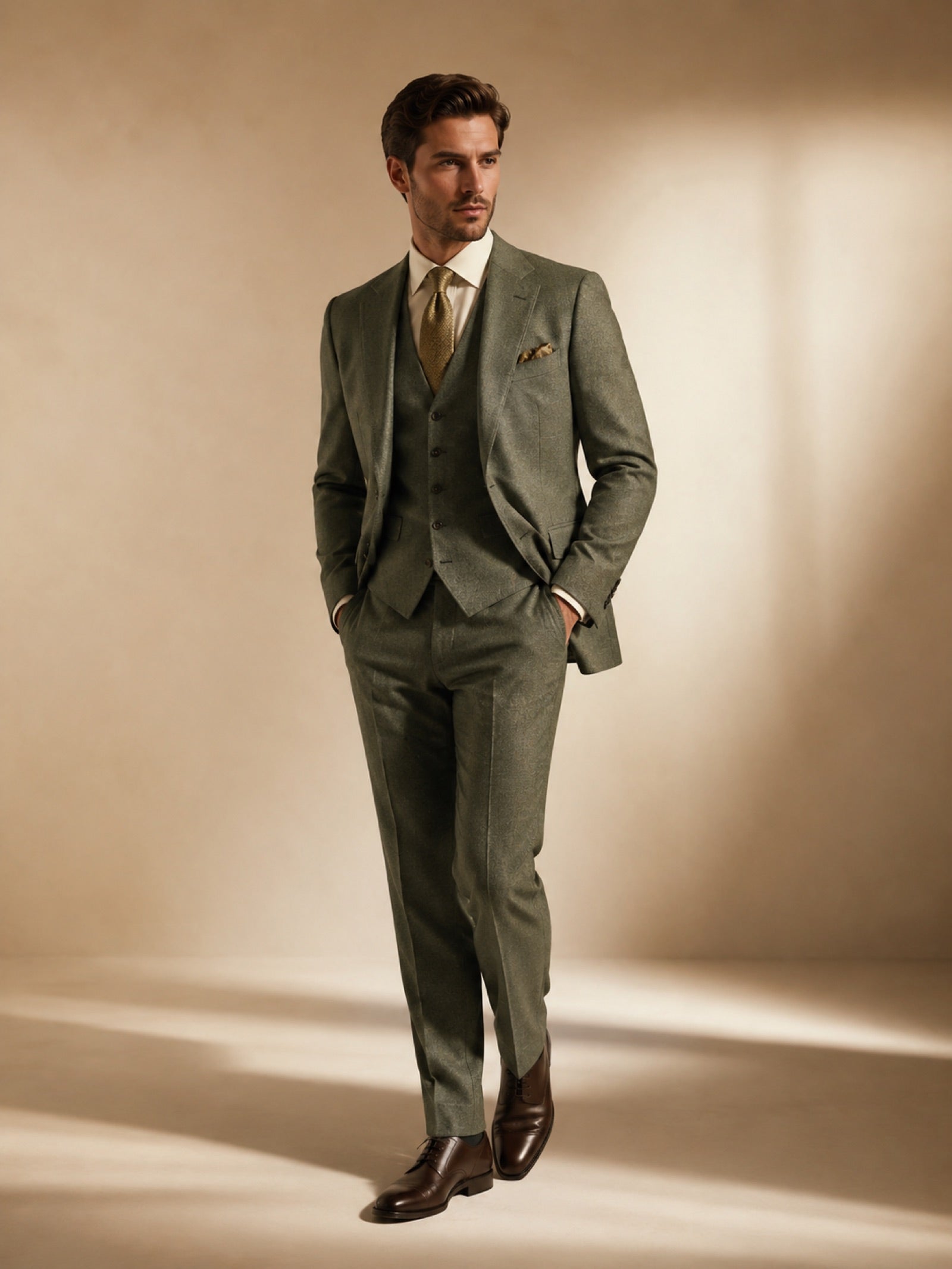 Sage green three-piece suit