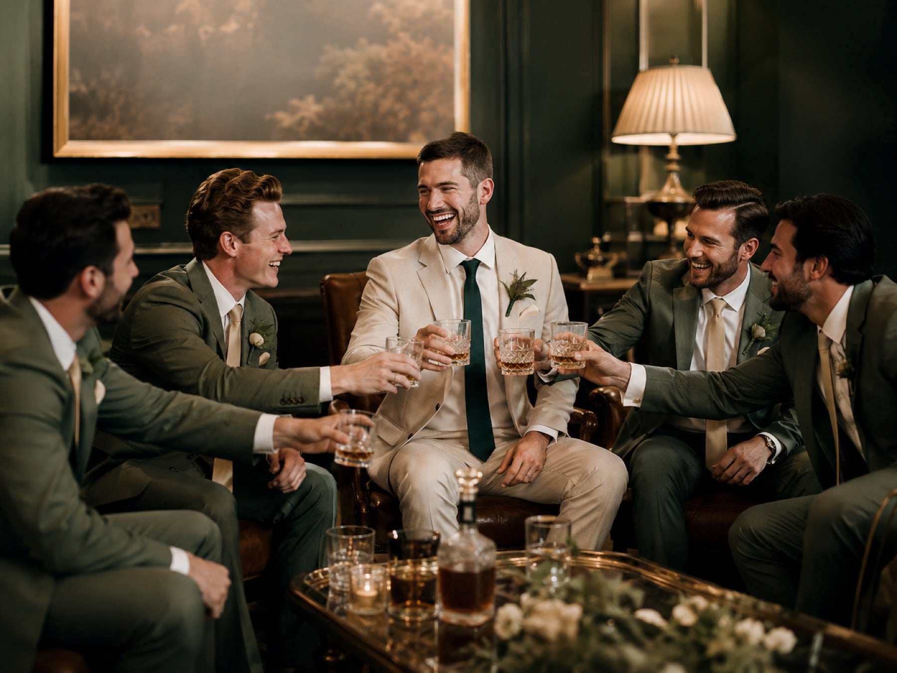 Groom and groomsmen toasting before the ceremony