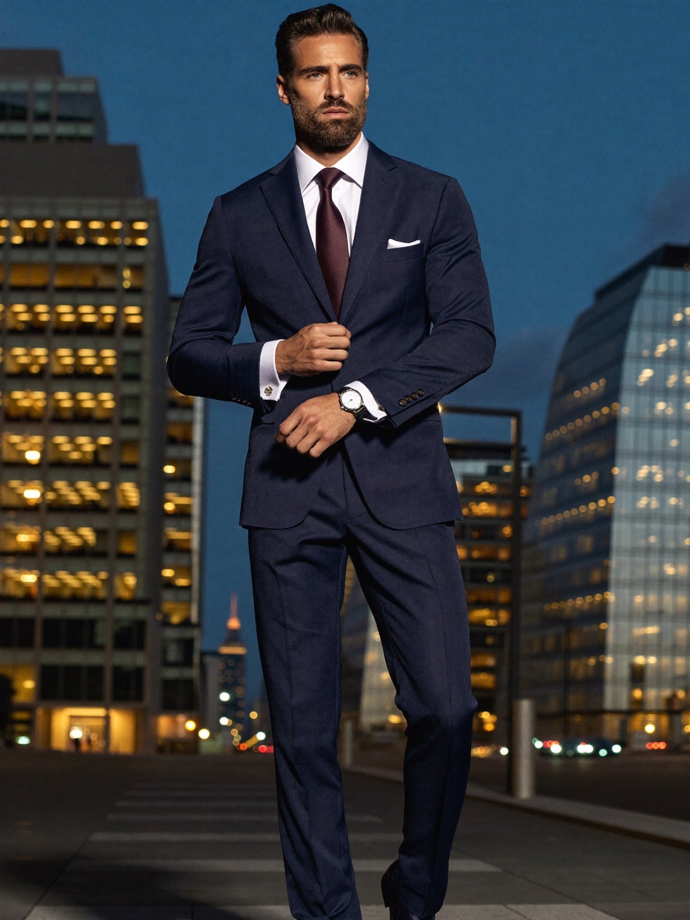 The American — a one-button navy bespoke suit, made in the USA